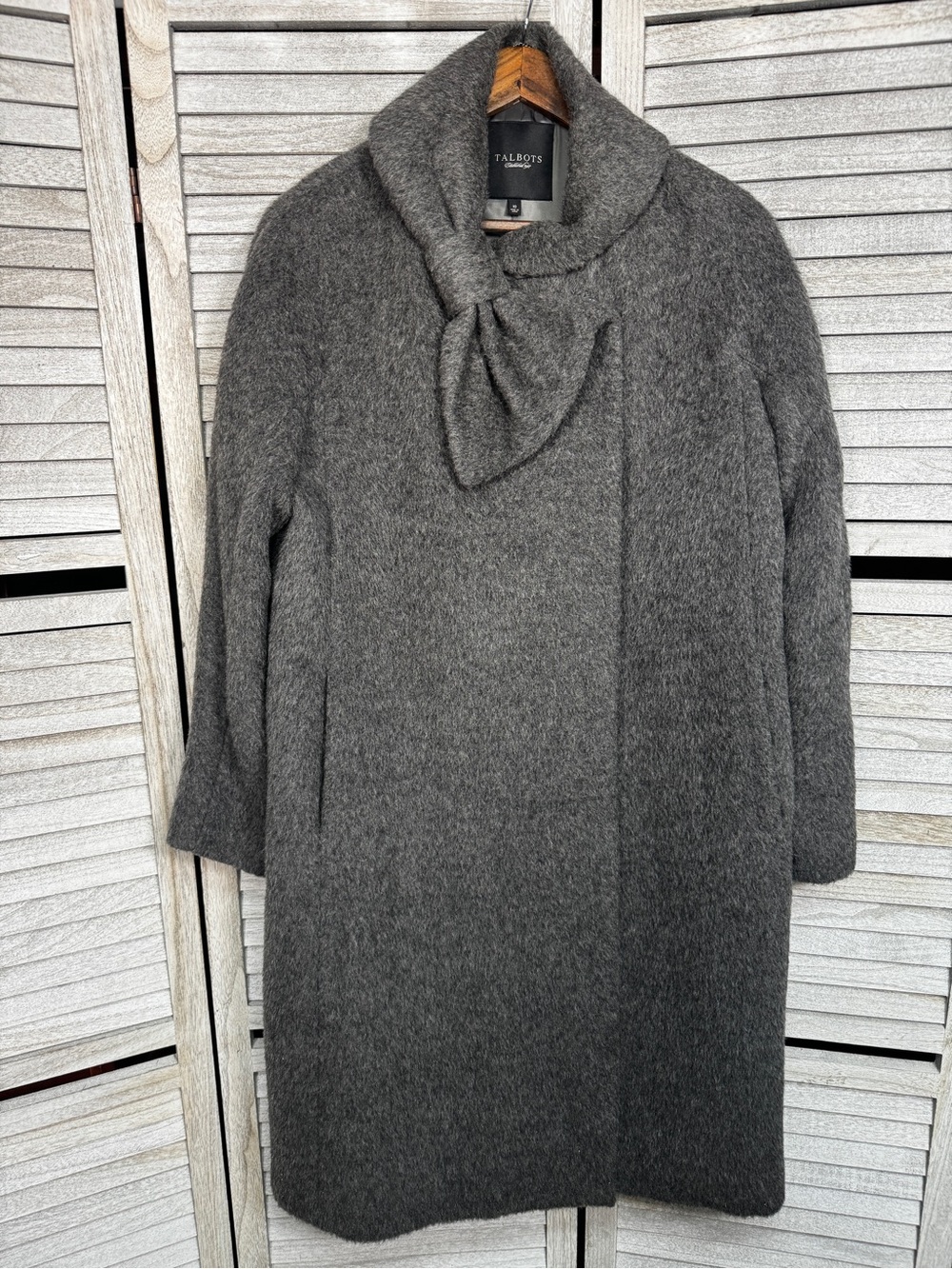 Talbots Wool Alpaca Boucle Coat Tie Neck Sz 10